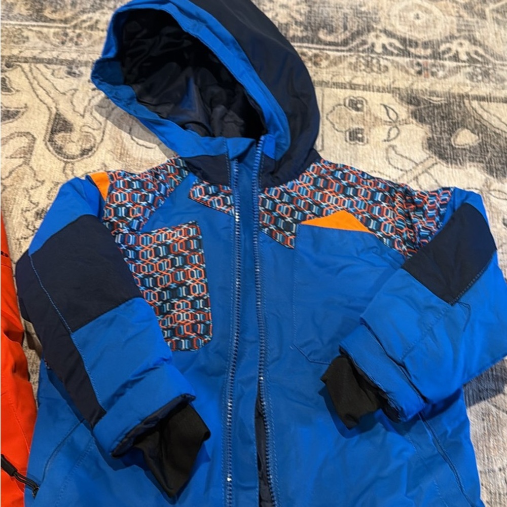 Kids Blue and Orange/multicolor two piece Snow Suit.